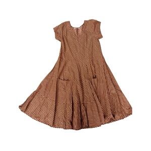Dress Addict Women V-neck Fit Flare Dress Striped Short Sleeve,‎ Size Medium